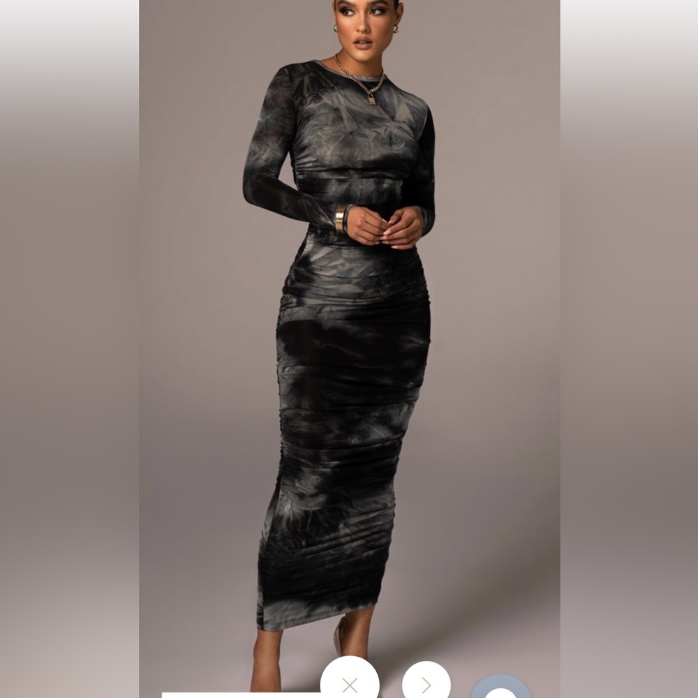 JLUXLABEL Tie dye marble print dress long sleeve sheer